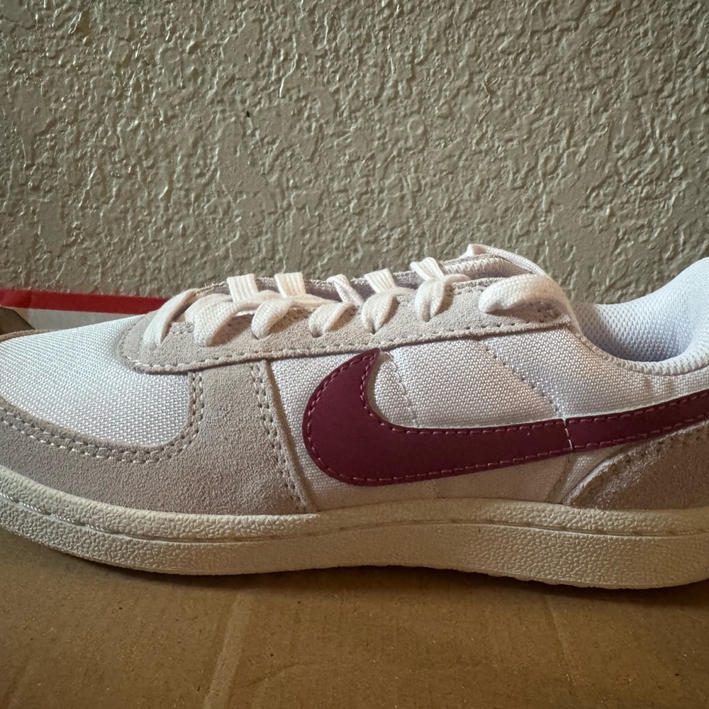 Kids Nike Field General White Sneakers with Maroon Swoosh
